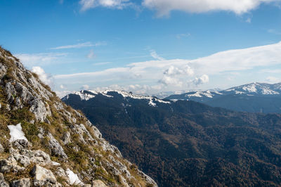 Scenic view of snowcapped mountains against sky