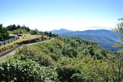 Scenic view of mountains against clear sky