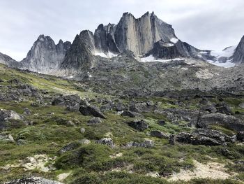 Scenic view of rocky mountains against sky