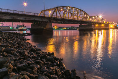 Bridge over river at sunset