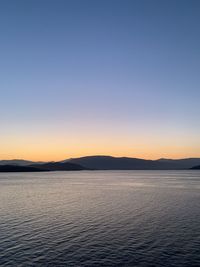 Scenic view of sea against clear sky during sunset