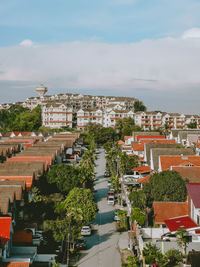 High angle view of buildings in city