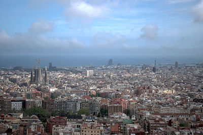 High angle shot of townscape against sky