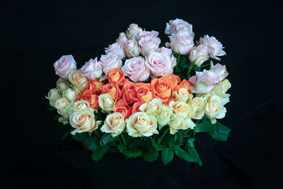 Close-up of rose bouquet against black background