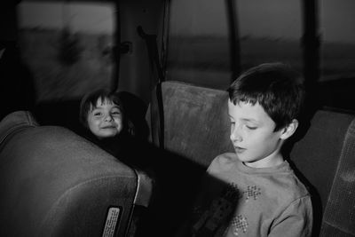 Cute siblings in bus