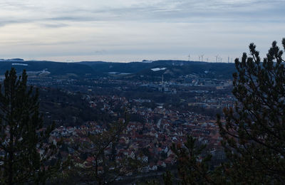 High angle shot of townscape against sky