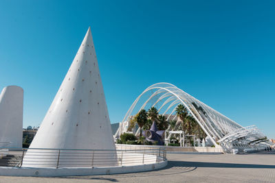 Low angle view of historical building against clear blue sky