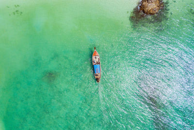 High angle view of man swimming in sea