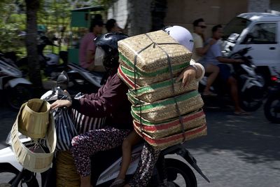 Rear view of woman on street