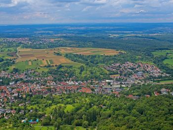 High angle view of townscape against sky