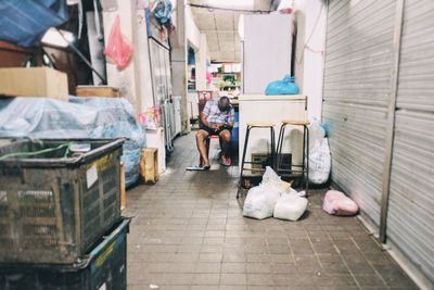 High angle view of people in market