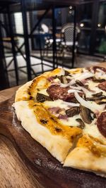 Close-up of pizza on table