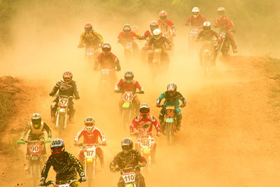 High angle view of motocross race