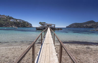 Scenic view of sea against clear blue sky