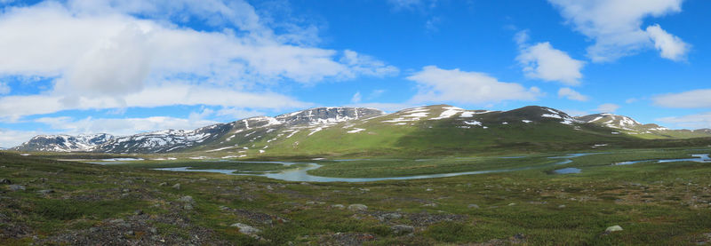 Scenic view of snowcapped mountains against sky