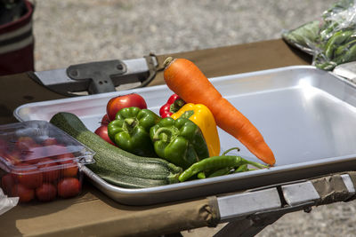 High angle view of vegetables on table