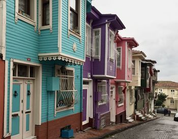 Istanbul old town view. cozy colourful wooden houses in historic fatih area. wooden houses on a hill