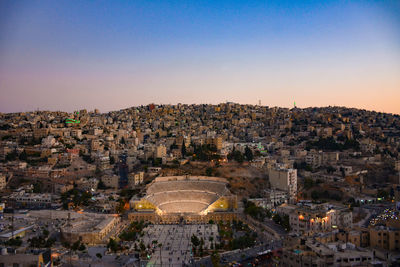 High angle view of buildings in city