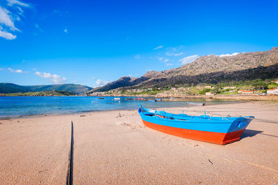 Scenic view of beach against blue sky