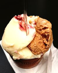 Close-up of ice cream cone against black background