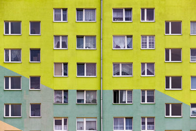 Full frame of a bright and colorful urban architecture building 