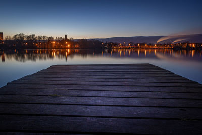 Scenic view of lake against sky at dusk