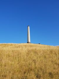 Monument on summit against clear blue sky