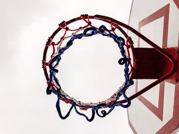 Directly below shot of basketball hoop against clear sky