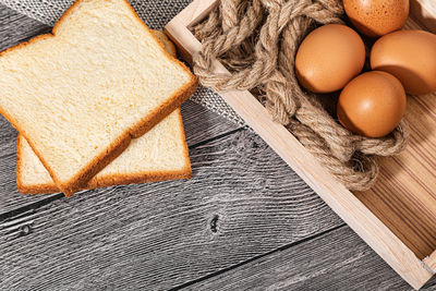 High angle view of breakfast on table