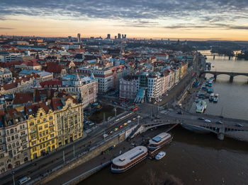 High angle view of city at waterfront