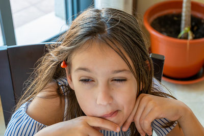 Portrait of girl smiling at home