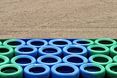 Colorful tires on field