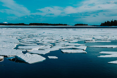 Scenic view of lake against sky during winter