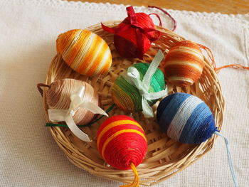 Multi colored eggs on table