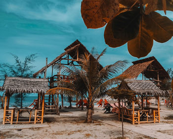 Built structure on beach against sky