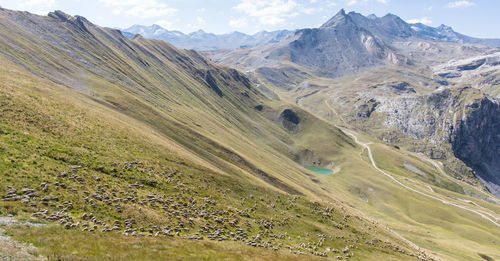 High altitude hike on the heights of tignes in savoie in haute tarentaise in the vanoise massif 