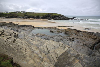 Scenic view of rocks on beach against sky