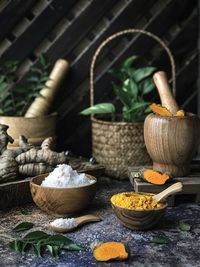 A bowl of salt and turmeric powder