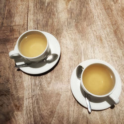 High angle view of coffee on table