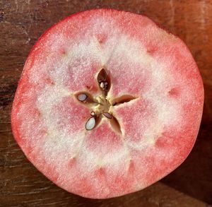 High angle view of apple on table