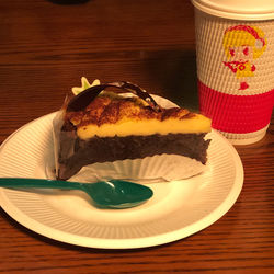 Close-up of cake in plate on table