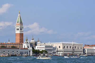 Doge's palace view with st mark's campanile in venice, italy