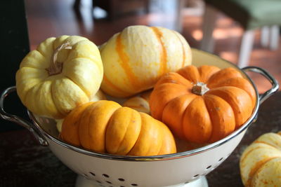 Close-up of pumpkins on table