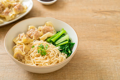 High angle view of food in bowl on table