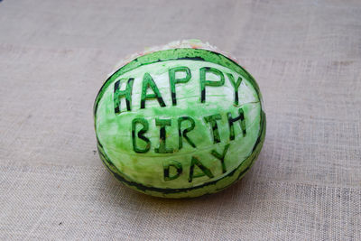 Close-up of text on table