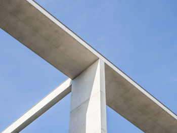 Low angle view of bridge against clear blue sky