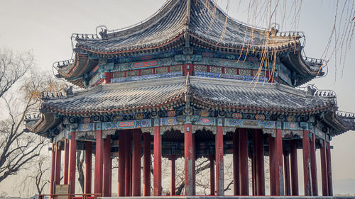 Low angle view of temple building against sky