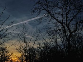 Low angle view of silhouette trees against sky at sunset