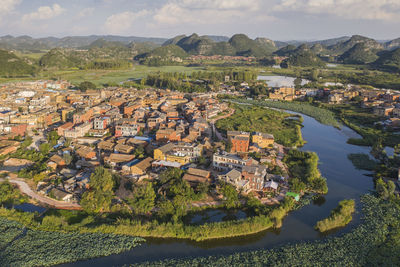 Aerial view of puzhehei scenic area in yunnan, china