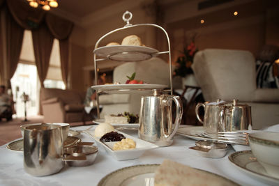 Wide-angle close-up of afternoon tea